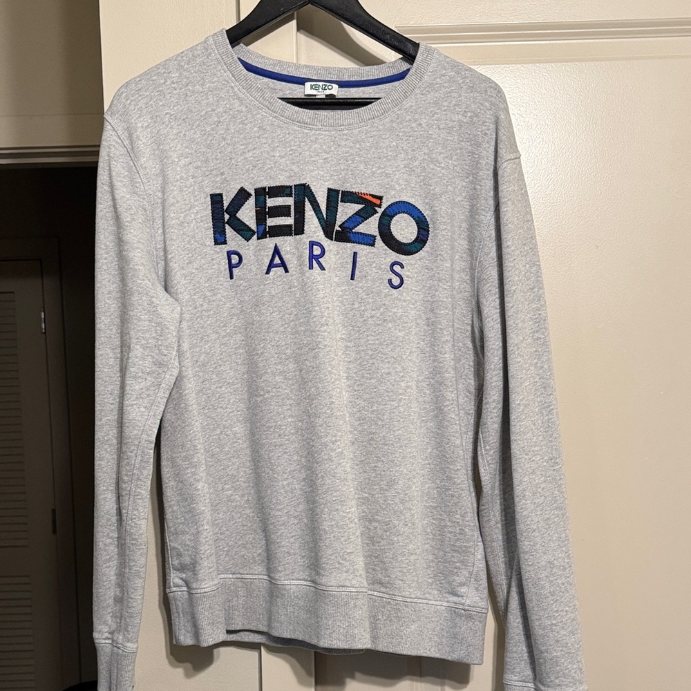 Kenzo Light Gray Sweatshirt with Blue Accents